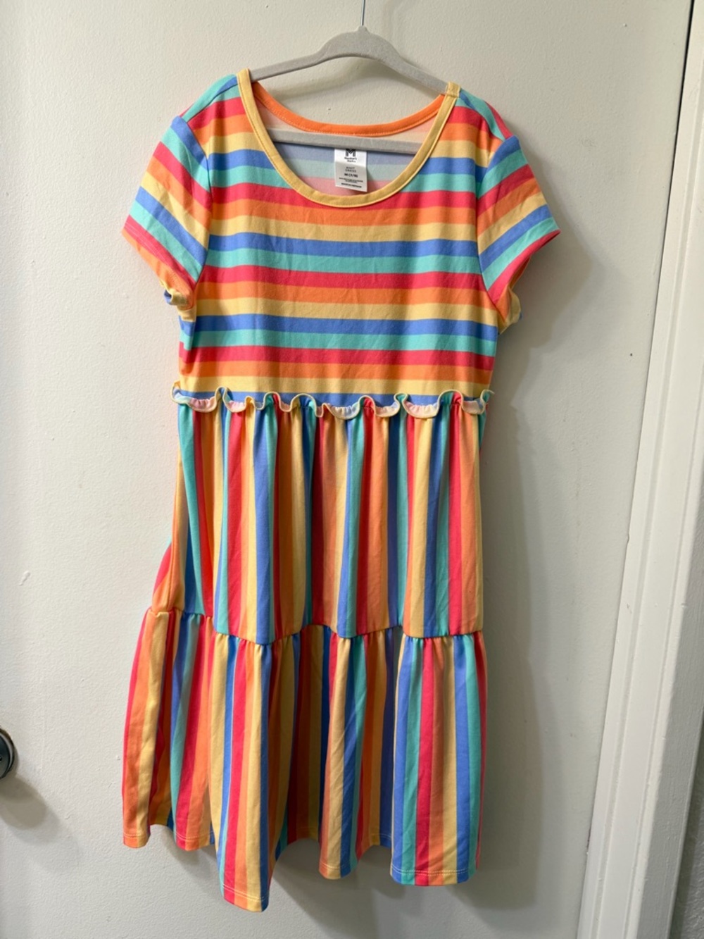 Girls' Rainbow Stripe Tiered Dress - Multicolor